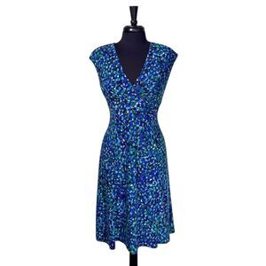 Ralph Lauren Women’s Dress 4 Blue Green Purple Abstract Sheath Midi Ruched